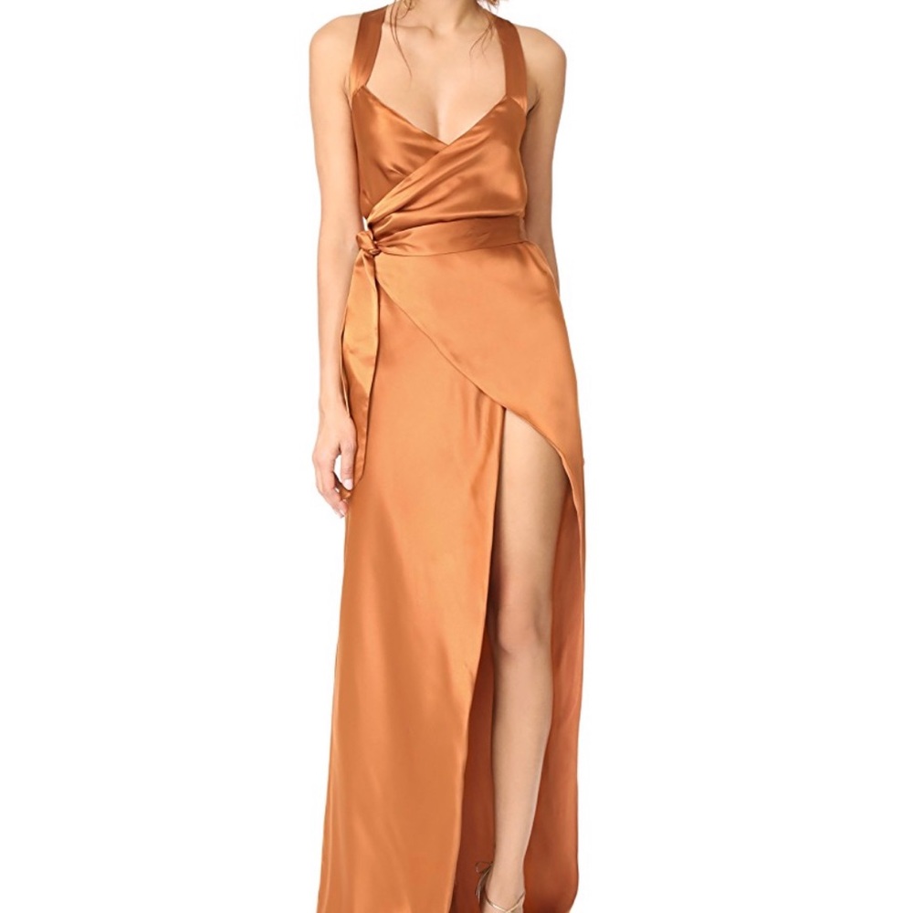 Michelle Mason Cross Back Wrap Gown, Copper,  Sz 8